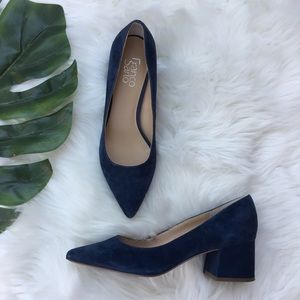 Franco Sarto Callan Teal Suede Block Heel Pumps 8.5